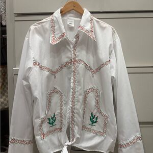 Western Style Embroidered White Shirt